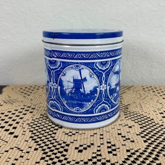 Vintage Decorative Tin- Agro Delfts Blue Holland- 601- windmill- rustic - Picture 2 of 8